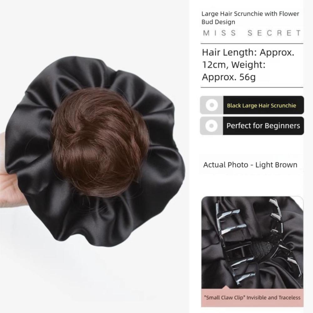 

Satin Hair Bun Claw Clip with Hair Rope Hairpiece Scrunchies New Bun Head Wig Women Black-Light Brown