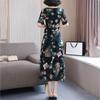 Women's Summer Dress Large Size Chiffon Print Round Neck Short Sleeve Skirt Length To Calf
