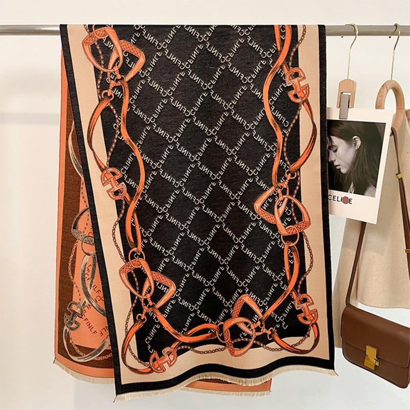 Autumn new letter jacquard scarf women's imitation cashmere thickened warm neck protection scarf multi-functional versatile shawl