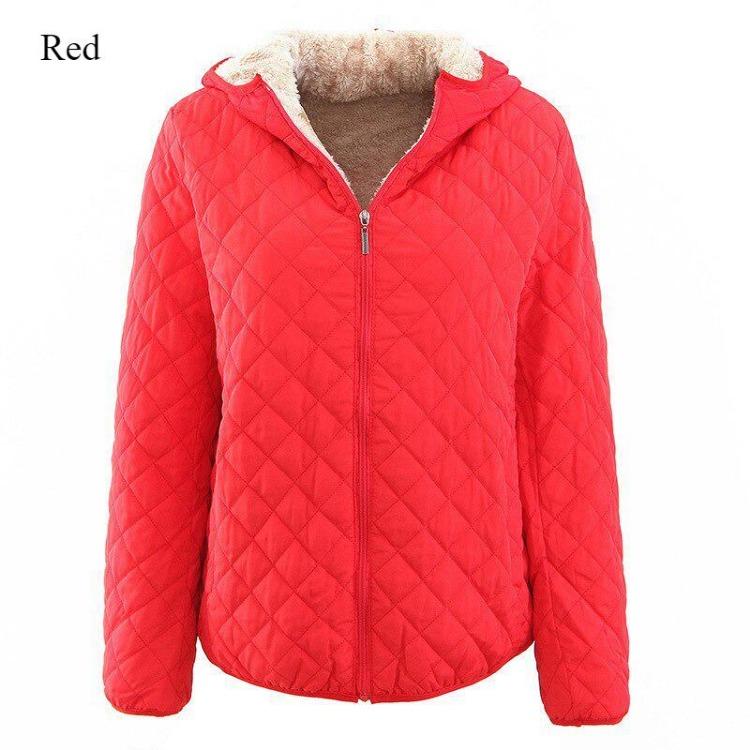 

Women s Plus Size Warm Lamb Wool Hooded Jacket Slim Fit Cotton Padded Thick Casual Winter Coat Solid Color Fashion Top S красный