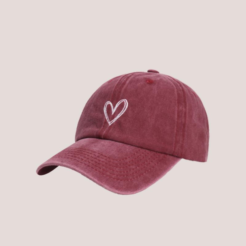 Washed Baseball Cap Women Dad Hat Vintage Embroidery Love Heart Sweet Soft Top Adjustable Sunshade Casual Sun Hat Outdoor Caps