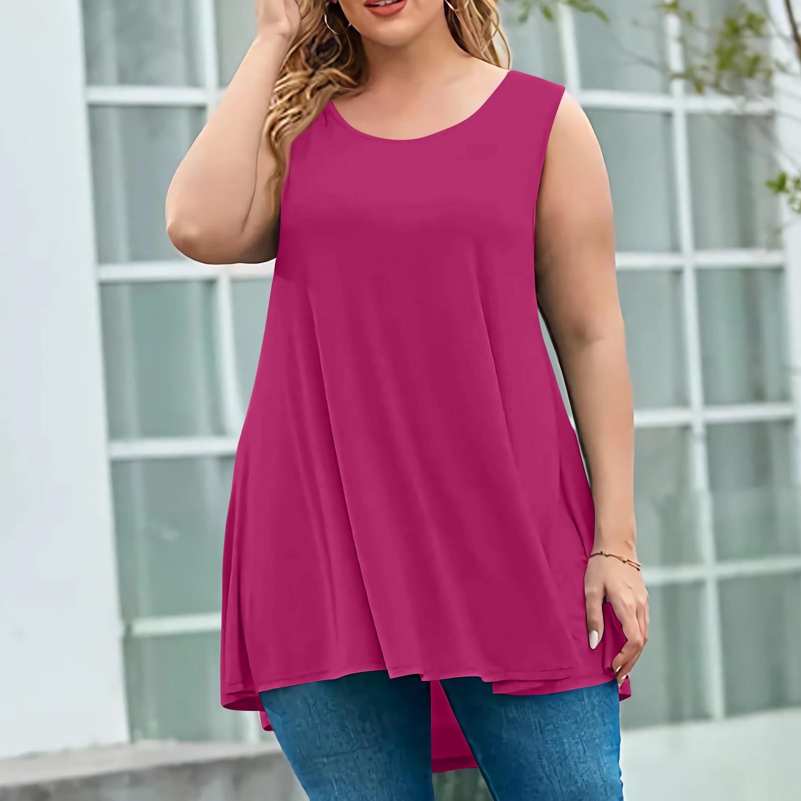 

Жіночий модний повсякденний однотонний вільний пуловер великого розміру з круглим вирізом без рукавів XXXXXL фіолетовий