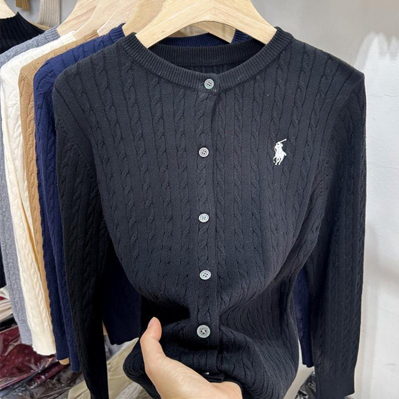 Women Autumn Winter Long Sleeve O Neck Little Horse Mark Soft Breathable Loose Cardigan Sweater Coat