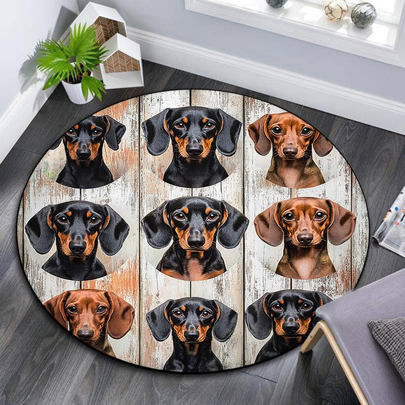 Dachshund Collage Round Area Rug,Carpet Rug for Living Room Bedroom Sofa Playroom Decor,Non-slip Floor Mat