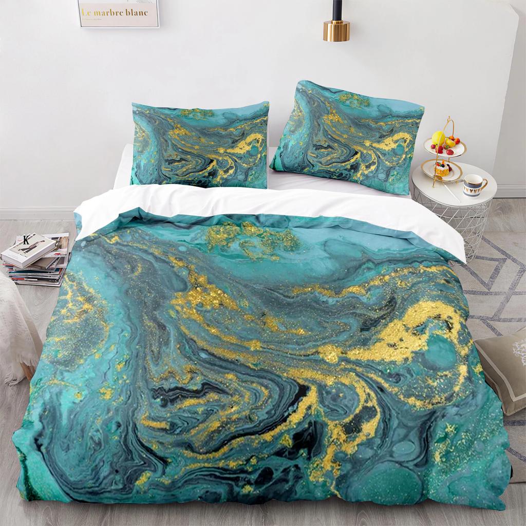 Marble King Queen Duvet Cover Green Gold Pattern Bedding Set For Teens Adults Red Love Heart Teal 2/3Pcs Polyester Quilt Cover