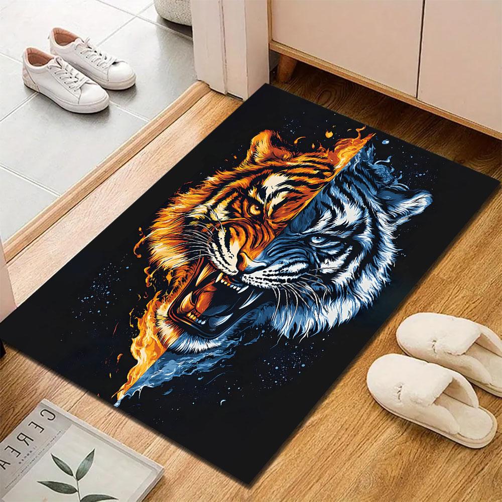 "Fiery and Icy Tiger Duality Art" Patterned carpet, suitable as a non slip play mat for the living room and bedroom sofa