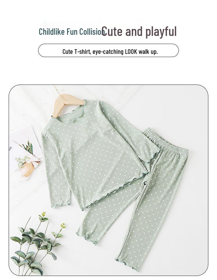 Girls' Polka Dot Summer Pajama Set - Light, Stylish Two-Piece for Home or Air-Conditioned Wear
