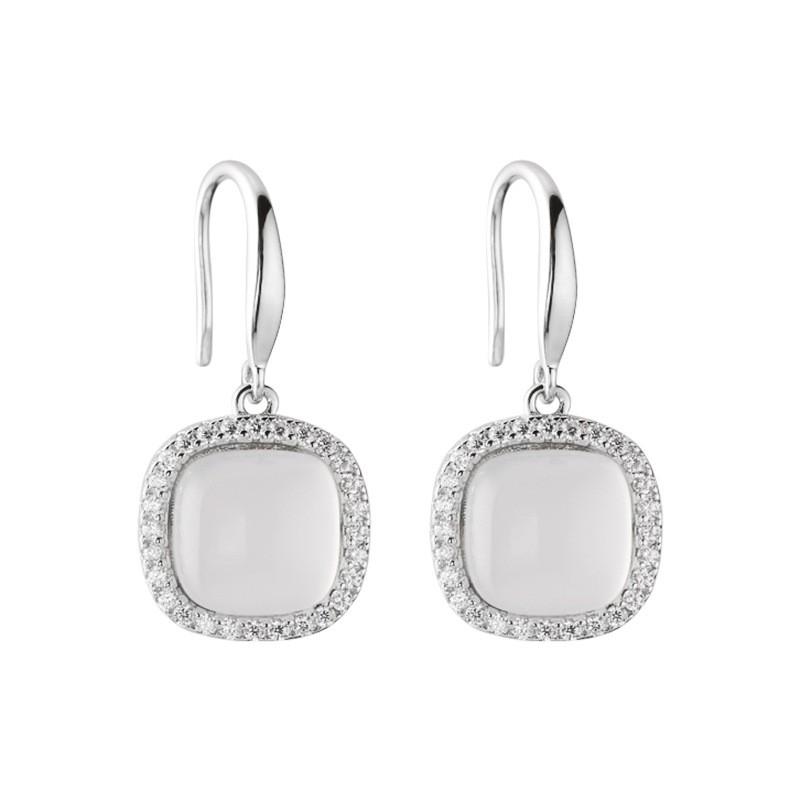 Sterling Geometric Square White Chalcedony Stud Earrings Women Minimalist Chic Fashion Jewelry 925 Sterling Silver