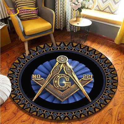 Masonic Freemason Illuminati Print Carpet Area Rugs Round Carpet for Living Room Floor Mat Flannel Anti-Slip Mat for Children