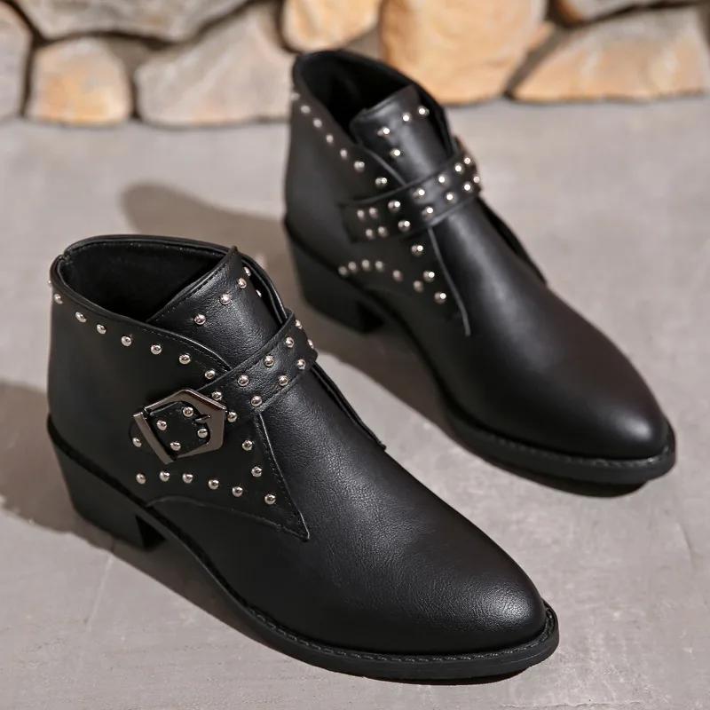 Fashion 2024 Women's Boots Cow Suede Pointed Toe Ladies Casual Leather Shoes Simple Comfortable Rivet Cowboy Boots Female Ankle Boots