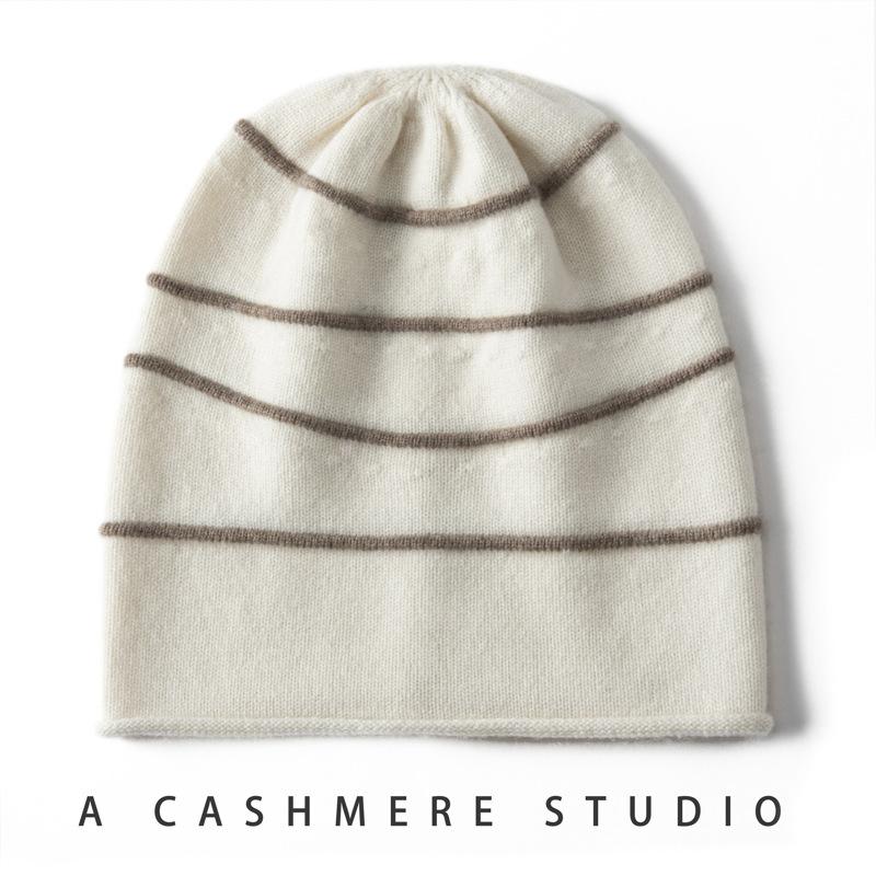 Cashmere Hat Women's Color Bar Knitted Wool Hat Outdoor Warm Fashion Striped Cold Hat Stack Hat