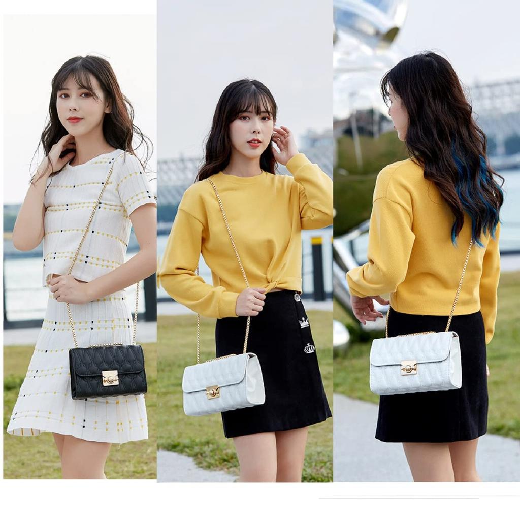 Brighttrust Compact Mini Shoulder Bag with PU Leather Chain Women's (Small, Black)