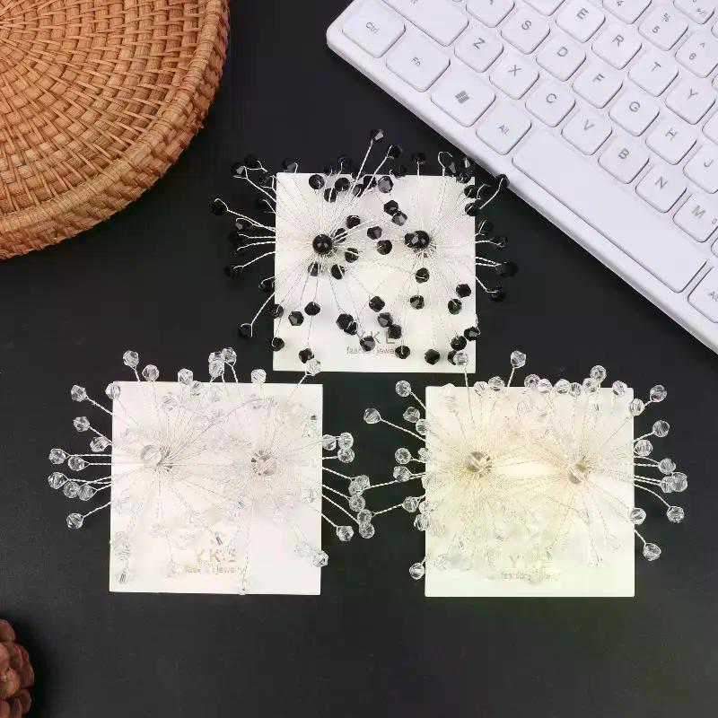 1Pair Handmade Beaded Crystal Glass Snowflake Earrings Wedding Dress Exaggerated Ear Studs Bridal Jewelry Fashionable Jewelry