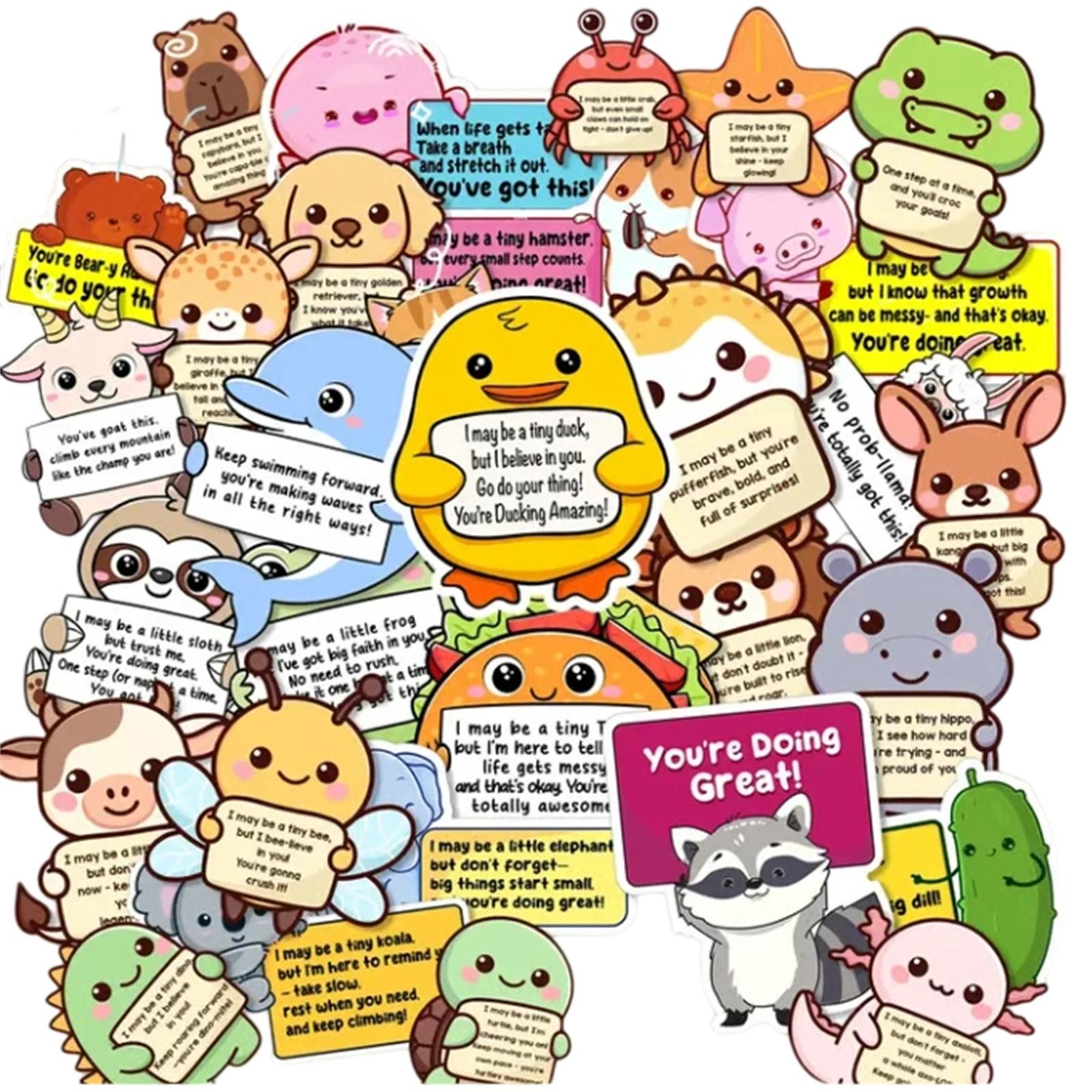 

50 Pieces Of Cute Cartoon Animal Stickers For Children, Notebooks, Stationery, Luggage, Notes, Waterproof Stickers One Size