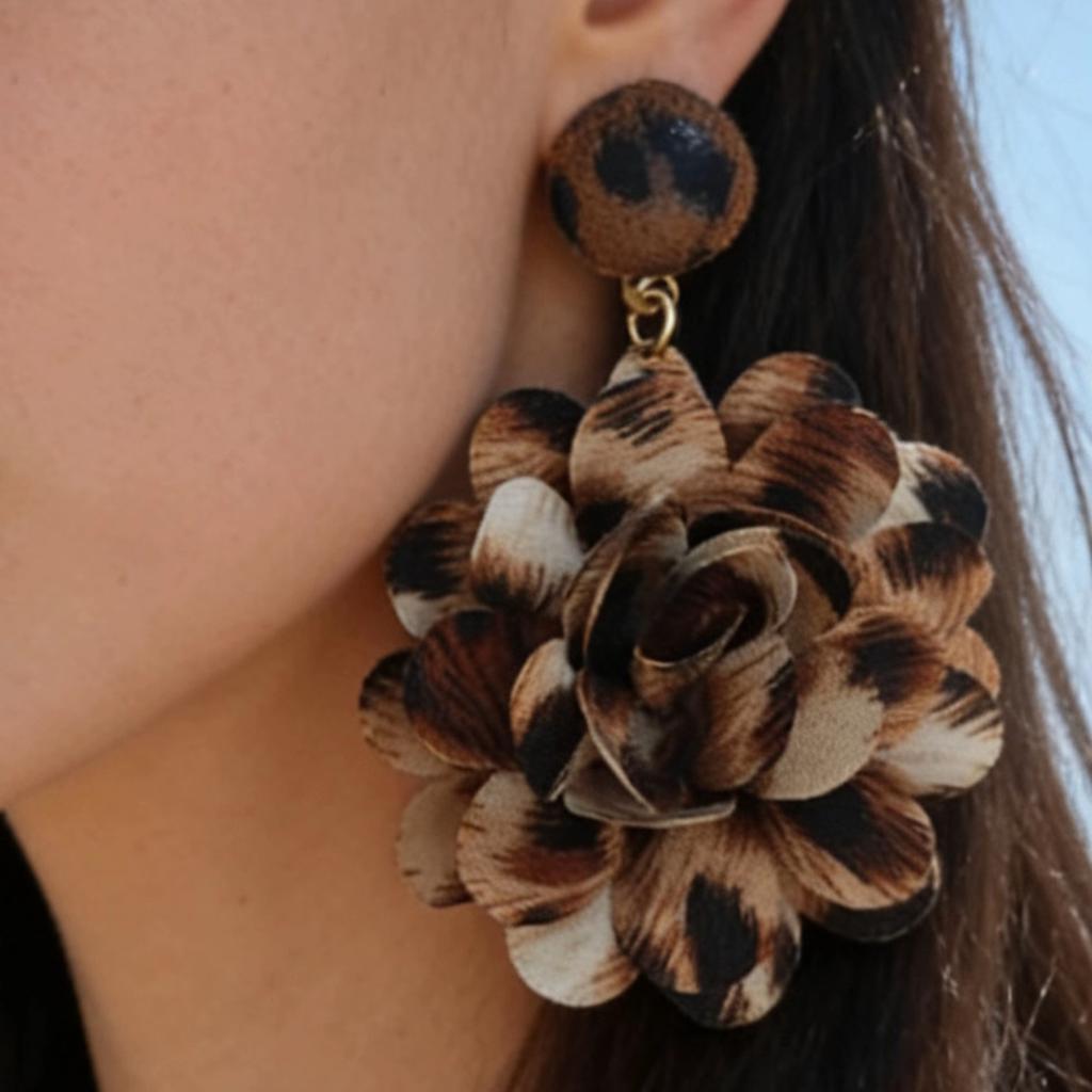 Accessories, autumn and winter fabric leopard print flower earrings, vintage earrings, earrings.