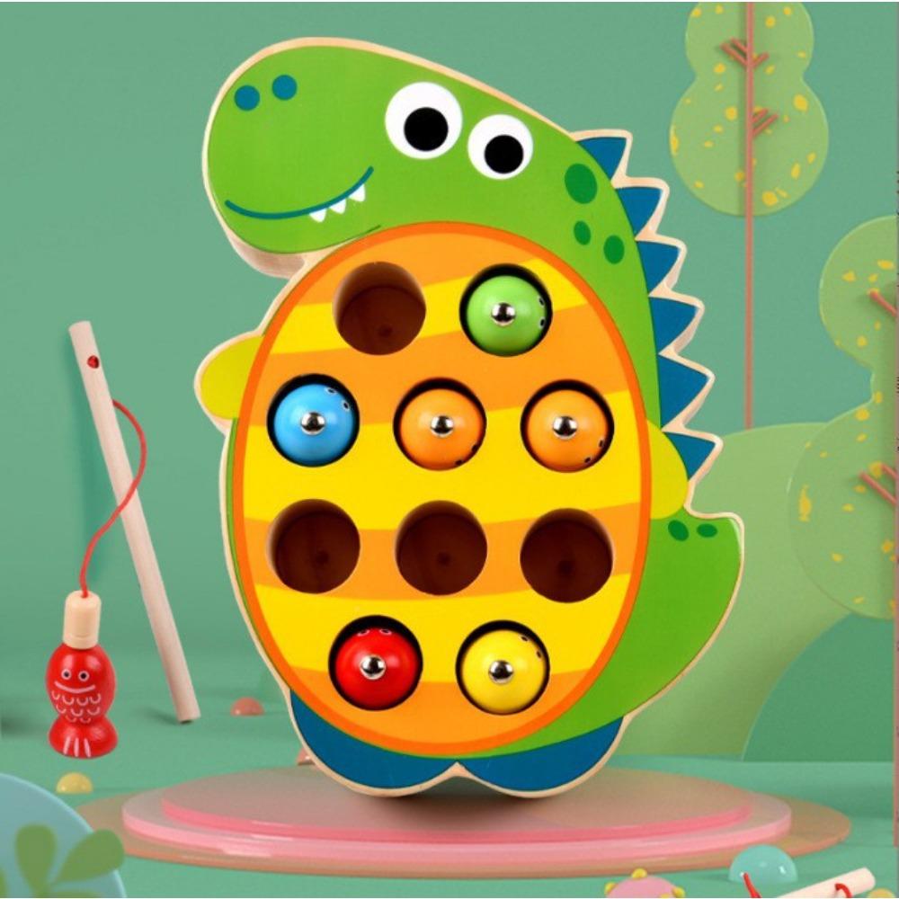 Magnetic Wooden Cartoon Dinosaur Kitten Frog Fishing Table Games Baby Brain Parent-Child Toys