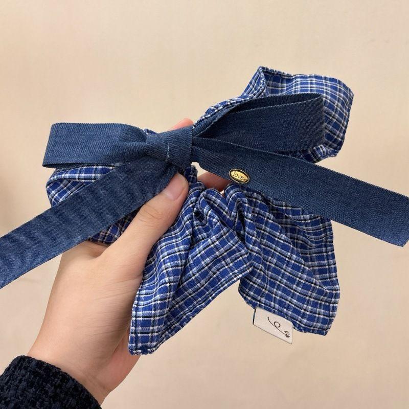 Haargummis mit großer Schleife im koreanischen Blue-Jeans-Stil für Damen, Haargummis mit unregelmäßigem Rand, Y2K-Haarbänder