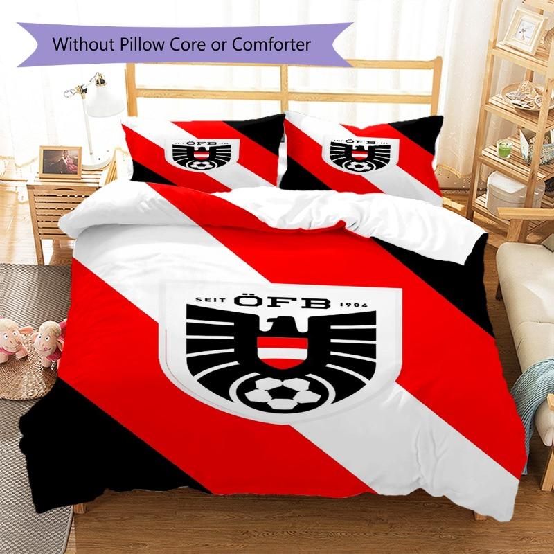 Austria National Football Team Logo Print 3‑piece Bedding Set, Duvet Cover+2 Pillowcases, Without Pillow Core or Comforter, Fan Home Decor