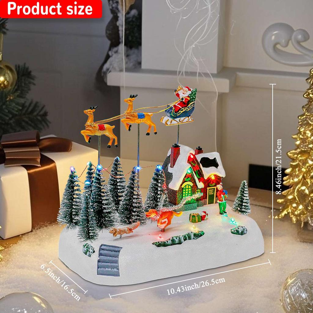 Animated Santa Sleigh Christmas Village Decoration Music Light-Up Building Accessories Snots on the Run Figurine for Indoor Use