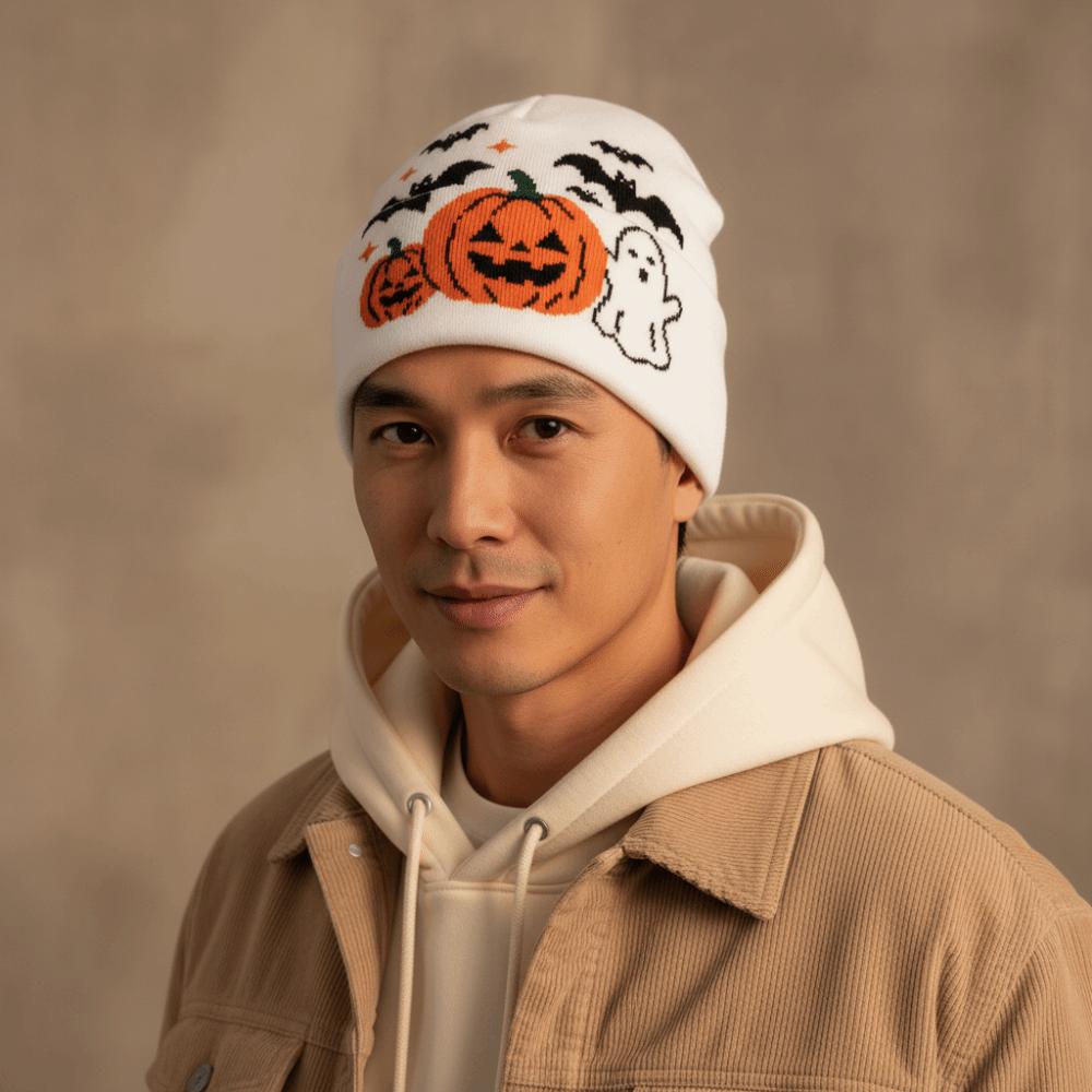 Thermal Halloween Beanie Elastic Pumpkin Bonnets Jacquard Knit Cap Ghost Skullies Youth