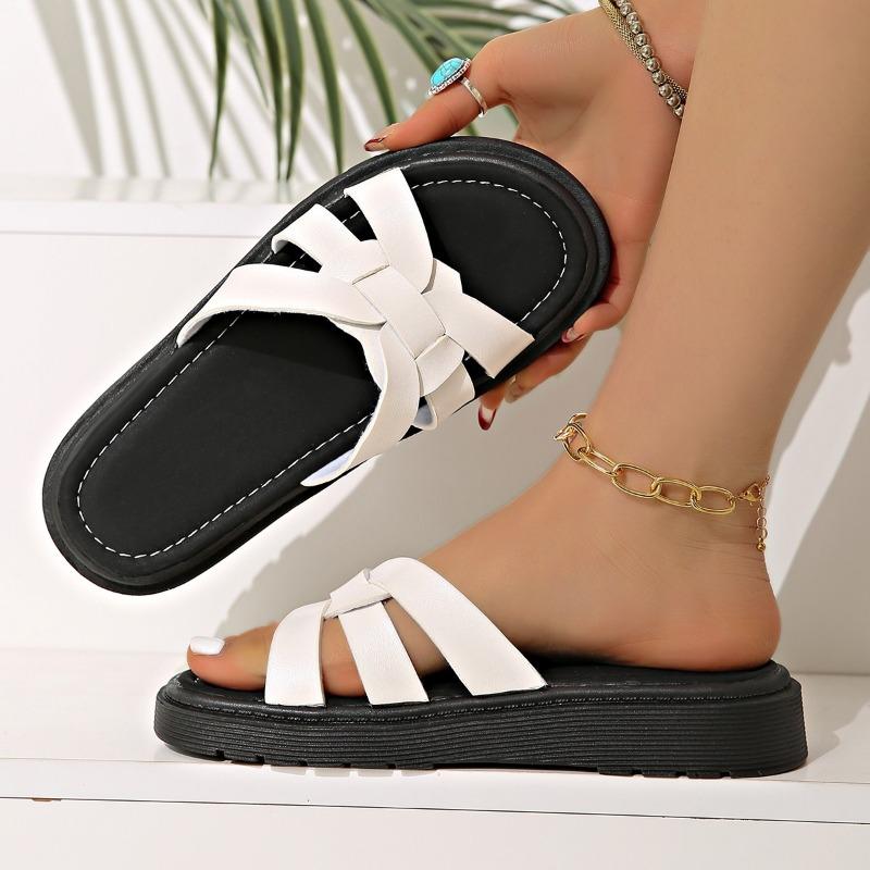 Fashion 2025 Summer New Women's Outdoor Platform Slippers Weave Plus Size Casual Sandals Comfortable Beach Daily Concise Solid Slippers