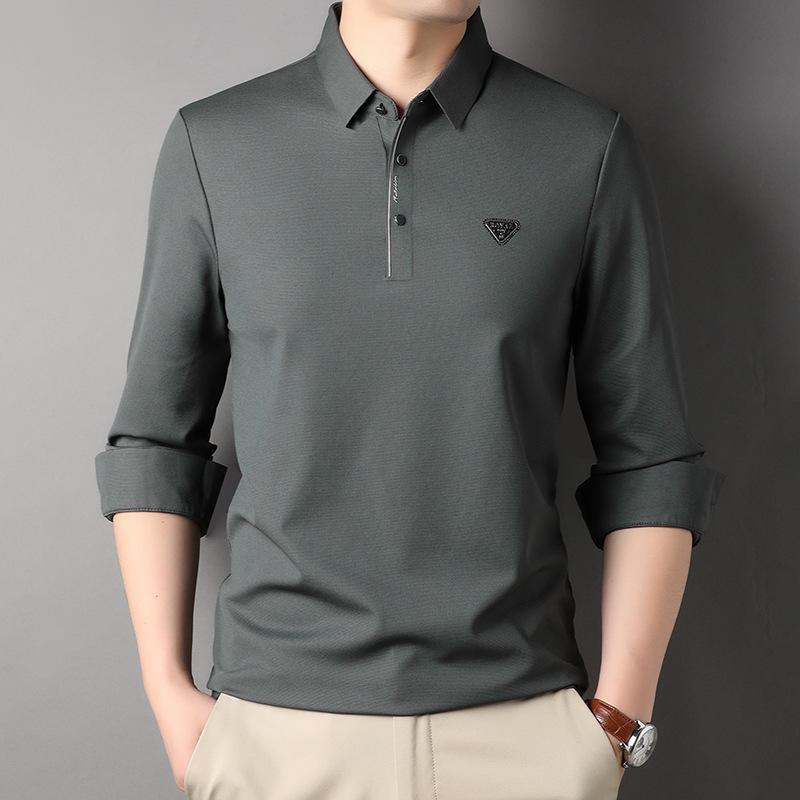 Men's Tops Are Breathable and Versatile, Long-sleeved Polo Shirts, Fashionable Young and Middle-aged Solid Color Lapel T-shirts, Trendy Tops