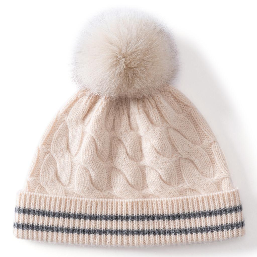 Autumn and winter new cashmere hat women's twisted hairball hat warm knitted thickened bag head children's hat versatile ear protection hat