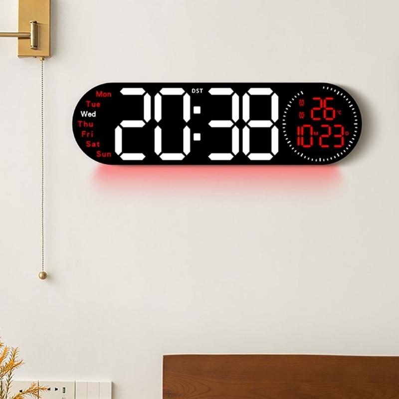 Large LED Wall Clock with Remote Control 2 Alarms Date Temperature Easy To Read Display for Home Decors Time Management