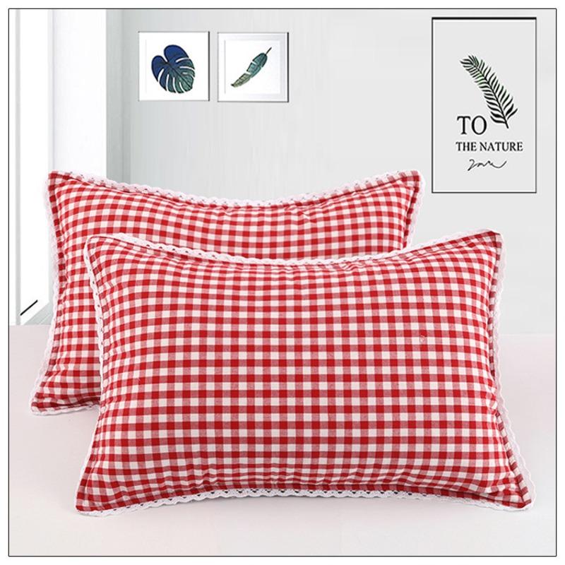 Checkered Quilted Zipper Pillowcase Soft Comfortable Breathable Washed Cotton Pillowslip Student Dormitory Household Adult Pillow Case Bedding