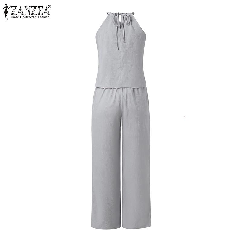 ZANZEA Women Sets Sleeveless Strap Irregular Tank Tops and Casual Pants Suits