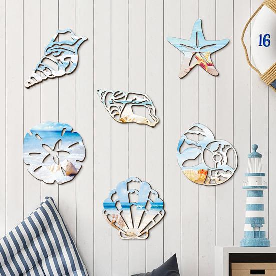 Marine Wall Decoration Wooden Board Hanging Coastal Conch Shell Unique Mediterranean