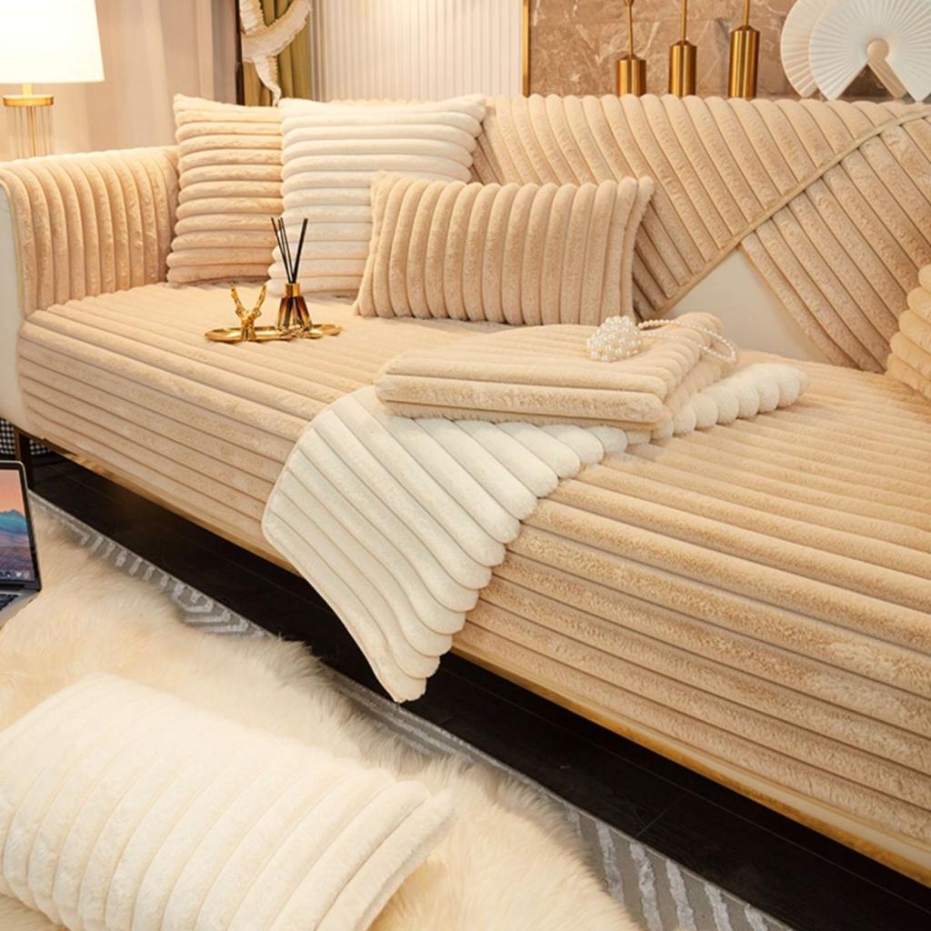 Luxurious Camel Hair Plush Sofa Cushion, Non-Slip Thick Winter Seat Pad, Modern Nordic Style Sofa Cover, Pet-Friendly Fits Single to Four-Seater Sofas