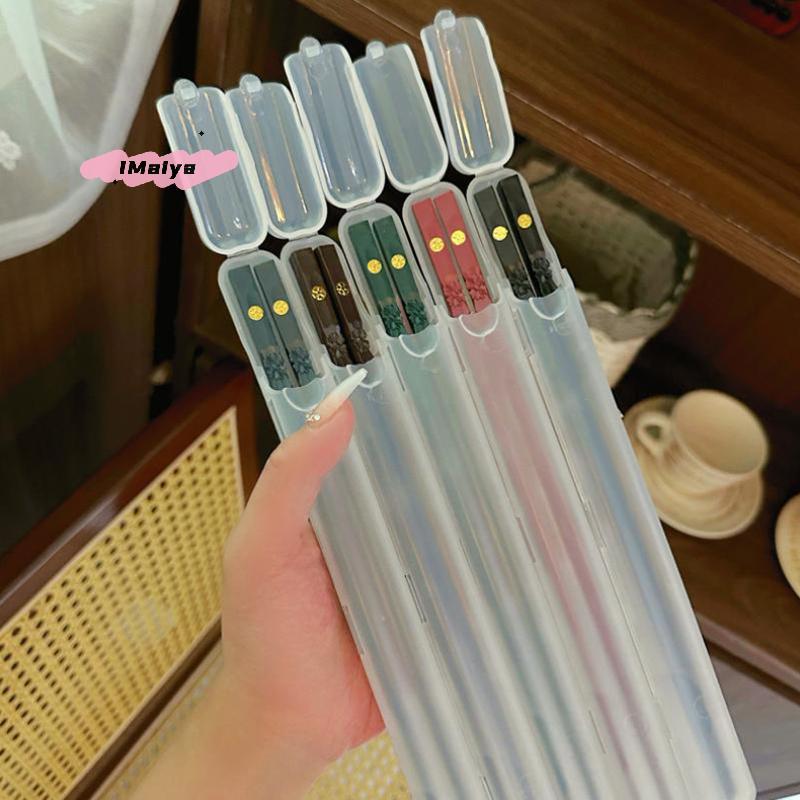 M-Portable Japanese Chinese Chopsticks Sushi Non-slip Sticks Reusable Korean Chopsticks Set Healthy Alloy Tableware Set