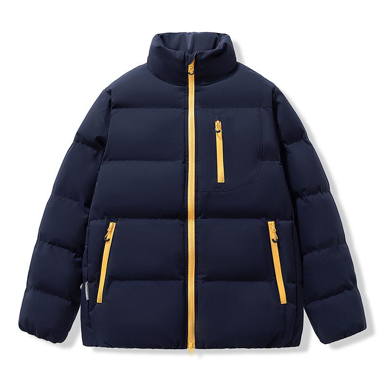 Winter Contrasting Zipper Stand Up Collar Cotton Jacket