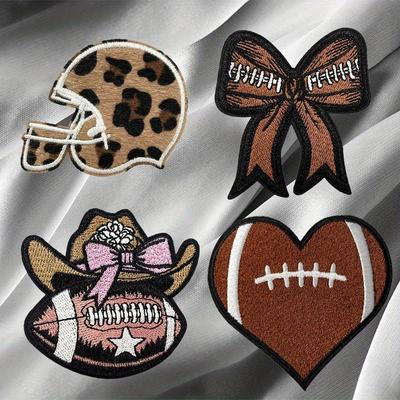 4 pièces Patchs Thermocollants Football & Cœur Casque Patchs Brodés - Parfaits pour les Fans de Sport, Idéaux pour Vêtements, Jeans, Sacs à Dos & Chapeaux