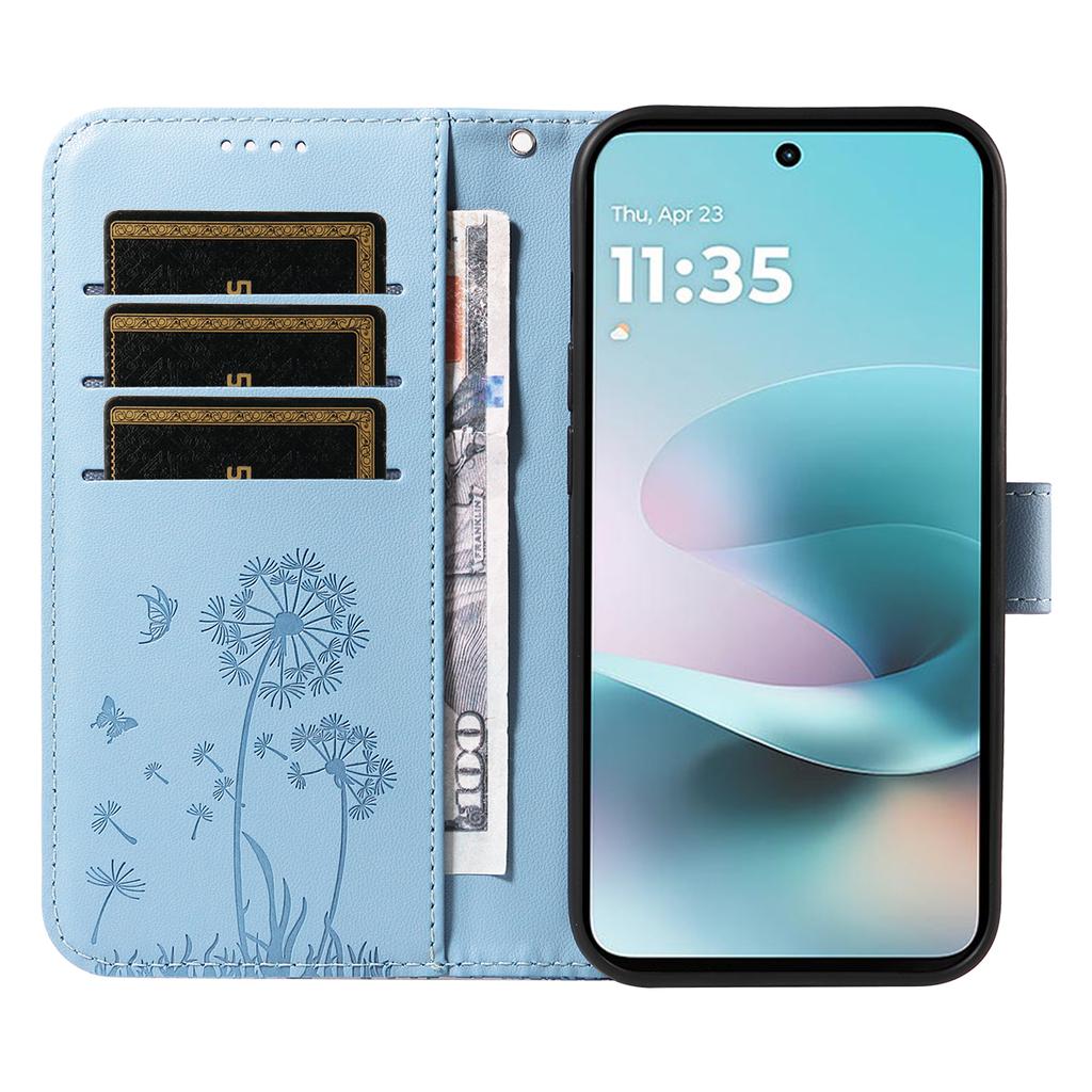Wallet Case for Moto G67 5G - Leather/PU, Blue, With Lanyard