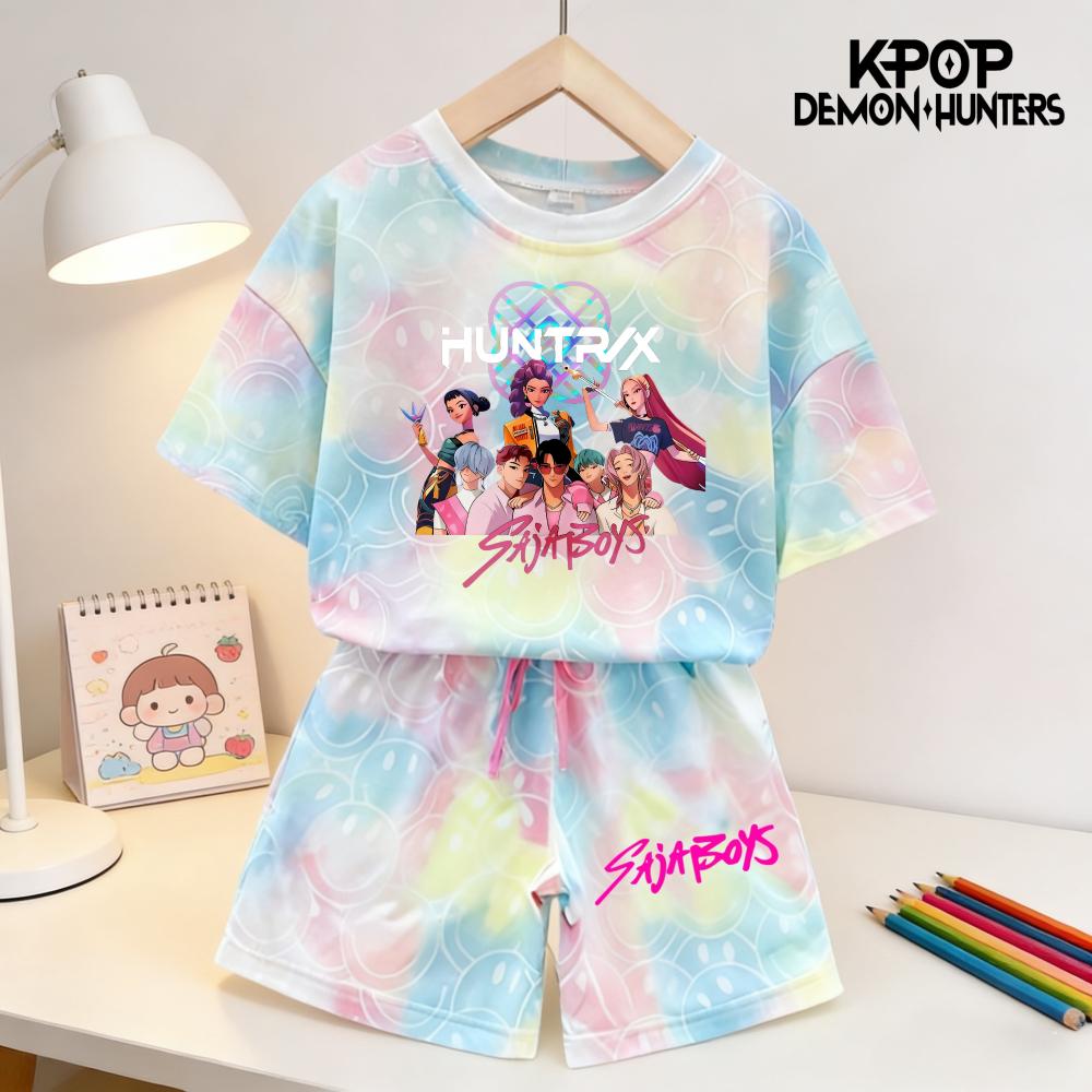 Sommar Demonjägare Leende Ansikte Flickor Barn 3D-tryckt Kortärmad T-shirt Tee Topp