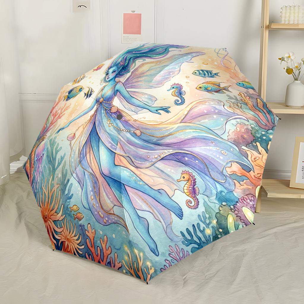 Winter Fairy Dreams Outdoor Automatic Umbrella Compact 8 Rib Design Lightweight for Outdoor Daily Use Compact Folding Umbrella Spiritual Gift