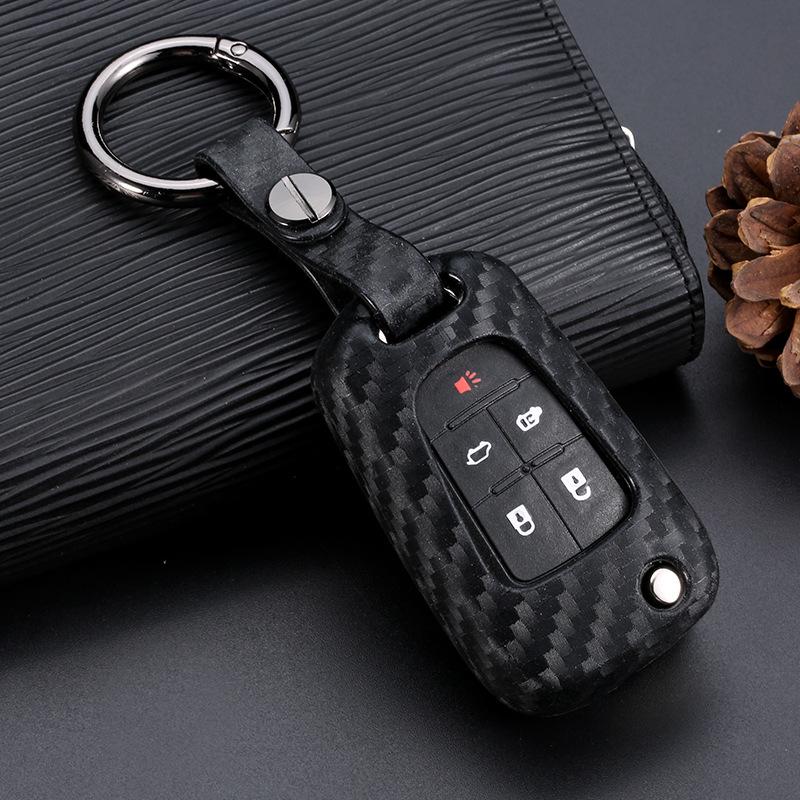 Carbon Fiber Silicone Key Cover for Buick Excelle 15T/18T & Chevrolet Folding Key