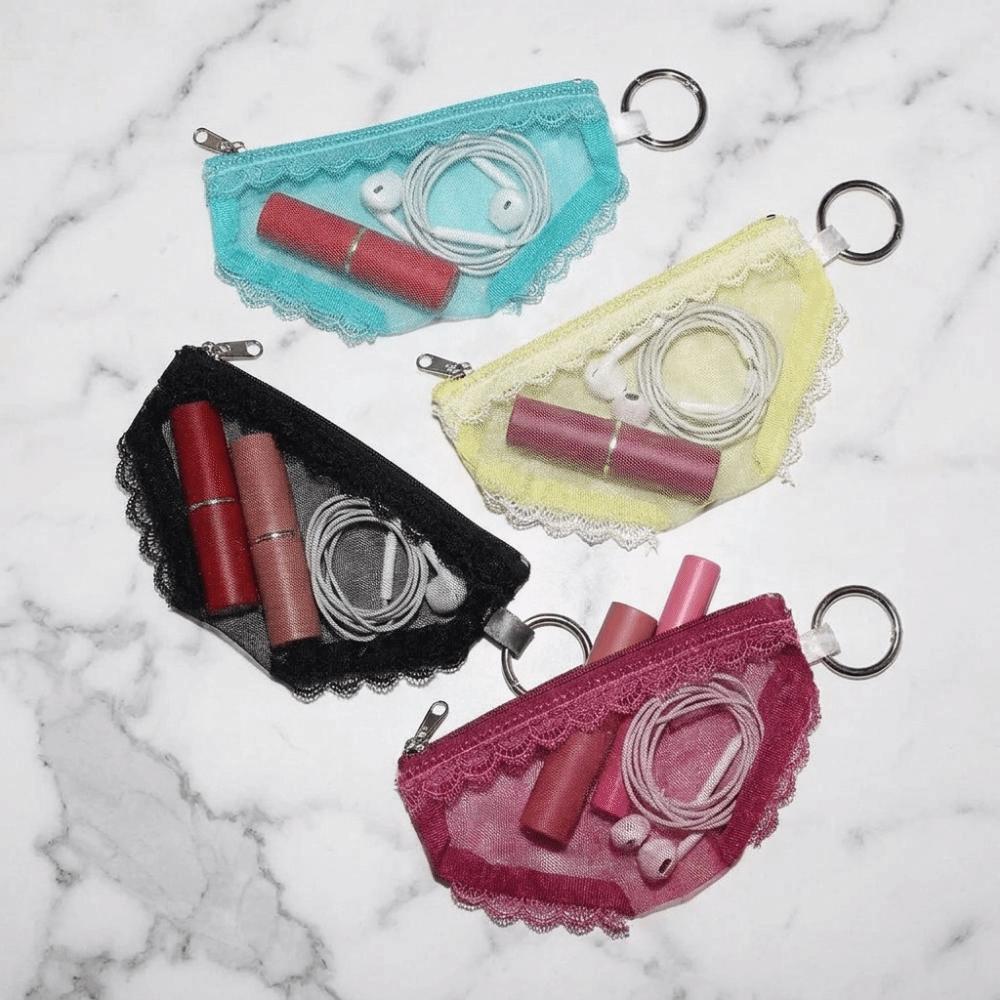 Mesh Briefs Shape Cosmetic Bag Lace Trim Jewelry Organizer Fashion Makeup Storage Pouch  Headphones