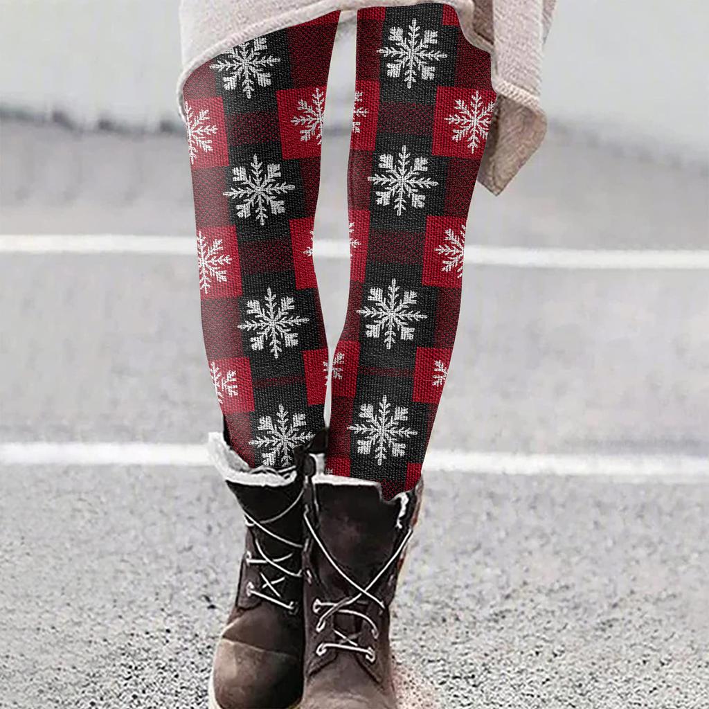 Dame Juleprint Slim Fit Elastiske Yoga Fritidsbukser