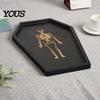 Halloween Party Serving Dish Gothic Tray with Engraved Skeleton, Wooden Charcuterie Board, Casket Creative Entryway Key Holder Shape Storage