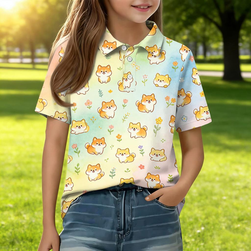 Kids Casual Short Sleeve Polo Shirt Animal Print Lightweight Comfortable Soft Fabric Summer Top for Boys Girls