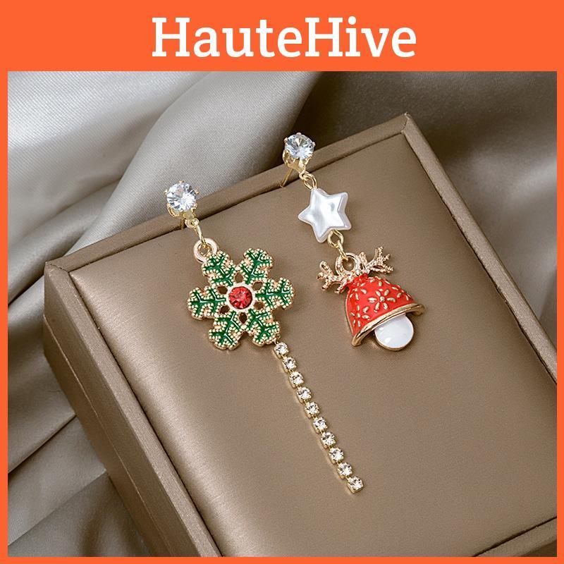 Christmas Bell And Reindeer Dangle Earrings With Electroplated Alloy For Womens Holiday Accessory