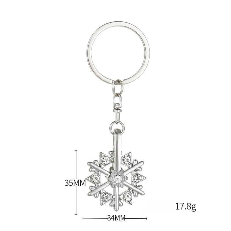 Rotating Rhinestone Snowflake Stainless Steel Keychain Shiny Fashion Design Practical Student Backpack Gift