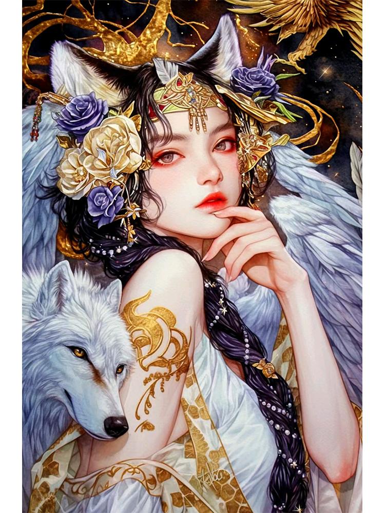 

5D алмазная живопись, новый набор для вышивки крестом с изображением лисы-эльфа и девочки из мультфильма, полная алмазная мозаика, вышивка, украшение для дома Full Round 20x30CM