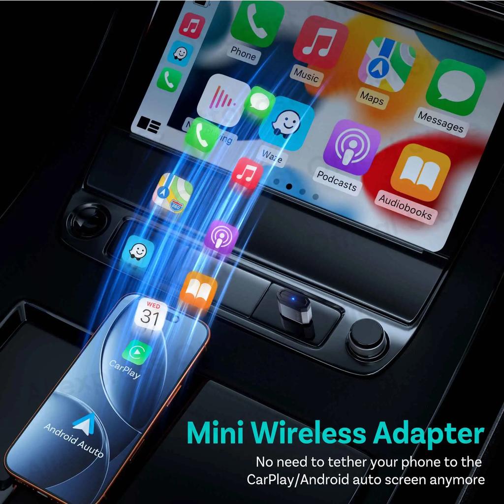 NRYJK1 Ottocast Mini Nova Wireless Adapter CarPlay Android Auto Bluetooth WiFi USB Dongle Cube 3.0 for Nissan Ford Renault Mazda VW Ben