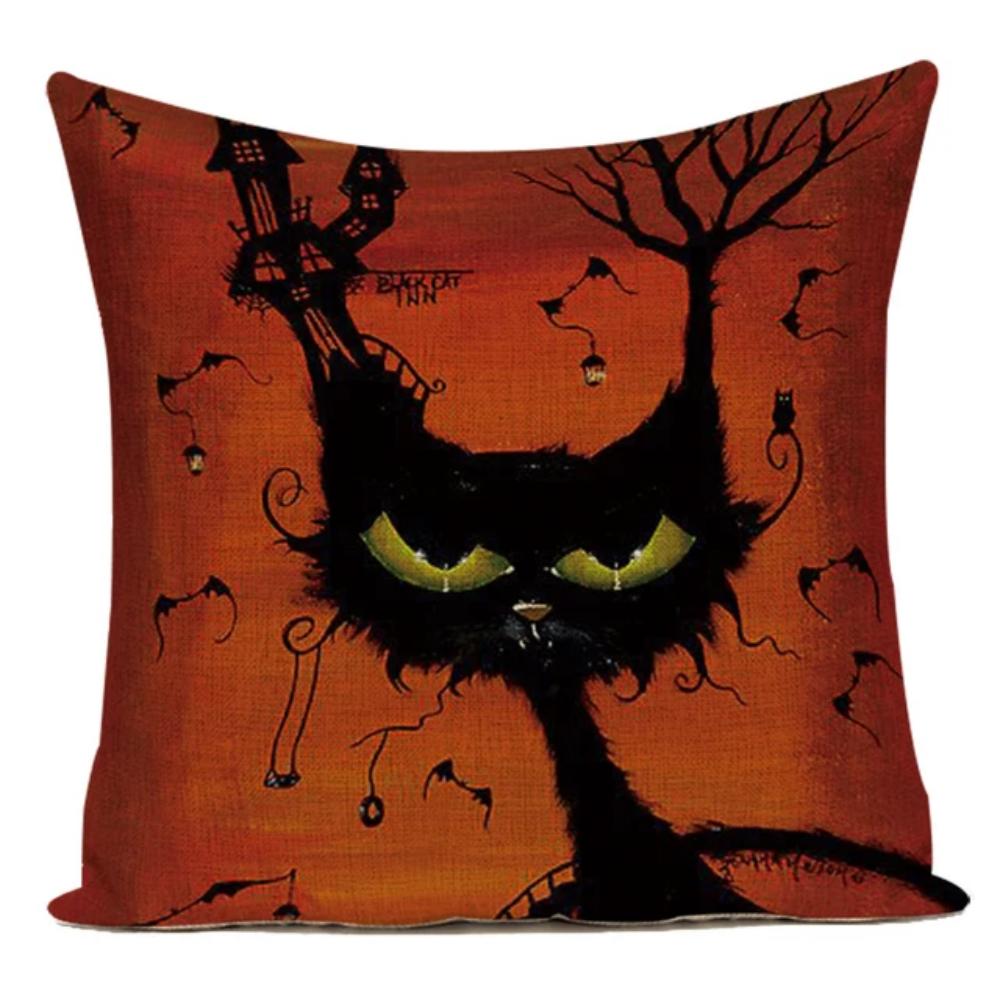 Retro Halloween Pillow Cover Vintage Illustration Witch Pumpkin Black Cat Cushion Case Home Decor Throw Pillowcase for Sofa Bed