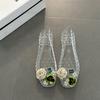 Diamond Sequins Flower Decorations Black Transparent Shoes for Women Summer Korean Style Hollowed Out Beach Flat Shoes
