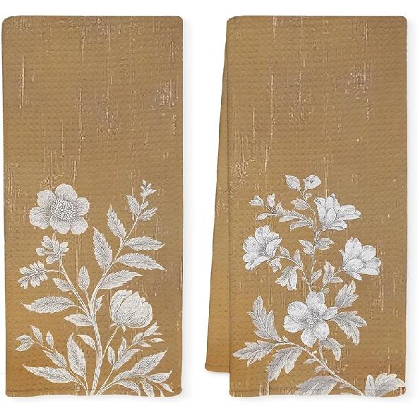 Vintage Floral Kitchen Towels Set of 2, Floral Decorative Dish Towels, Boho Decorative Hand Towel, Fall Decor Kitchen Towel, Fall Decor for Bathroom,